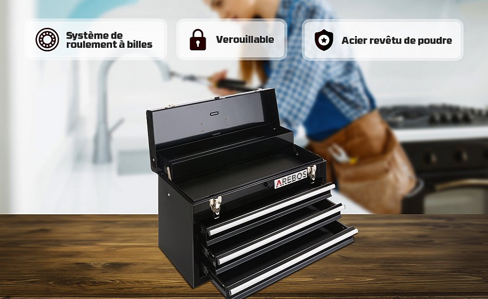 Arebos Bo Te Outils Tiroirs Noir Rangement De L Atelier Achat