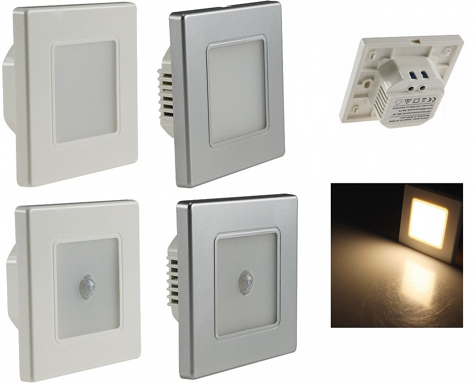 ChiliTec LED Wand Einbauleuchte mit Bewegungsmelder 120/° I 2,5 Watt I 86x86x33mm I Rahmen Wei/ß Lichtfarbe Warmwei/ß
