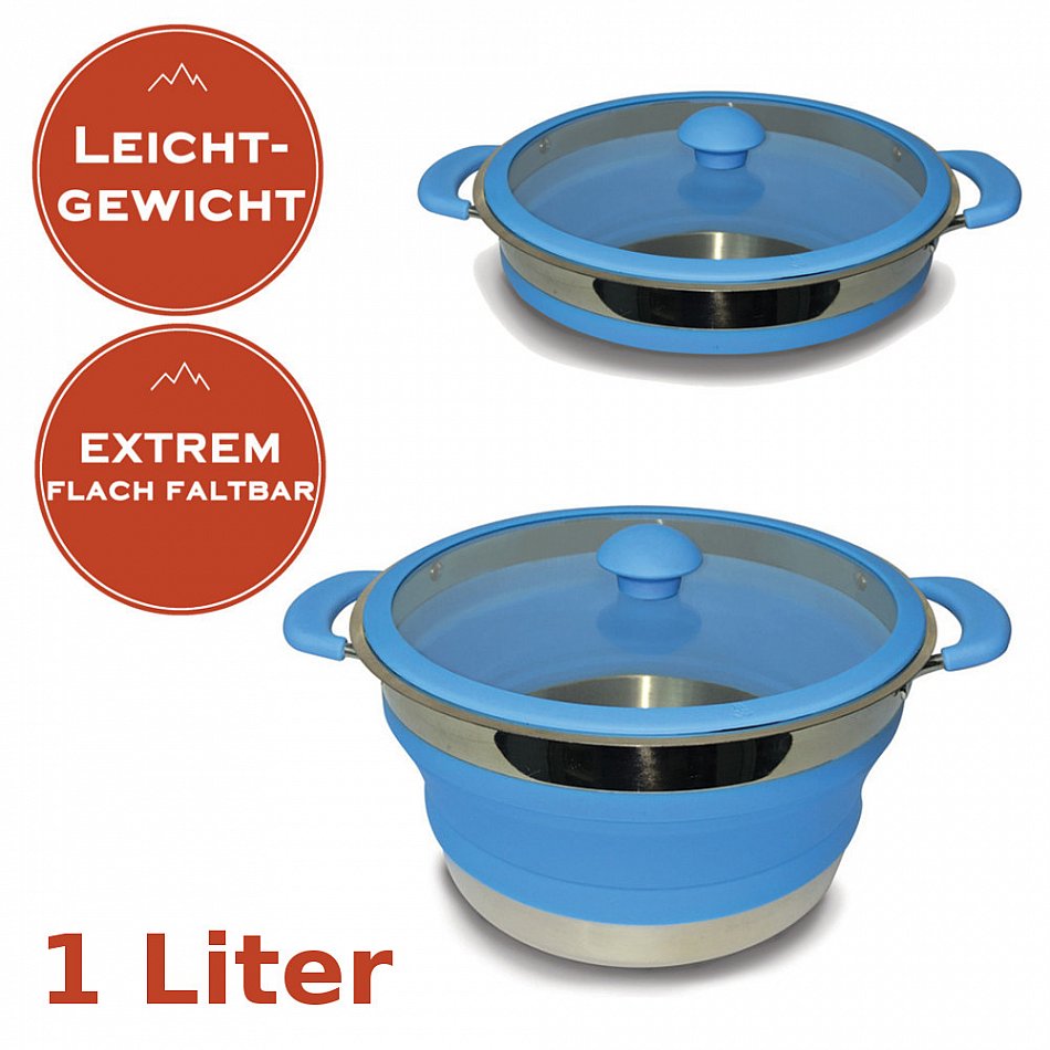Silikon/Metall Kochtopf Kochgeschirr faltbar Camping Geschirr Outdoor 1,0 blau