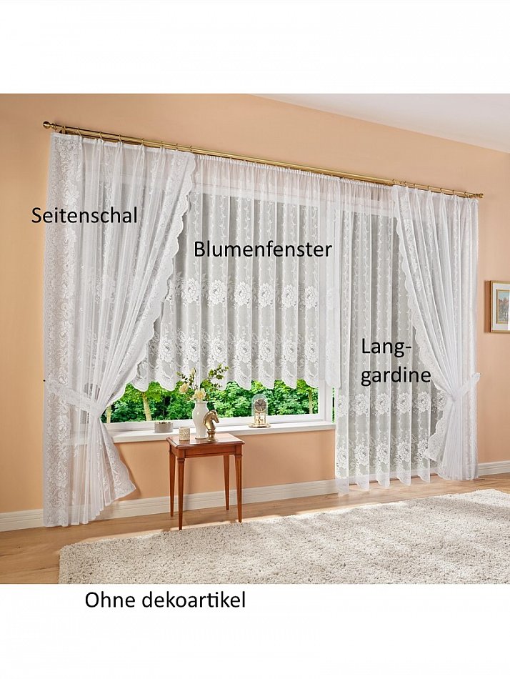 Fertiggardinen Maura Stores Seitenschal Blumenfenster Weiß ...