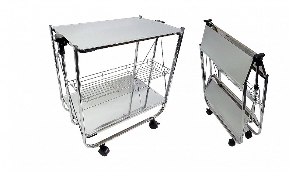 Beistellwagen Servierwagen Rollwagen Küchenwagen klappbar 25kg verchromt 20354