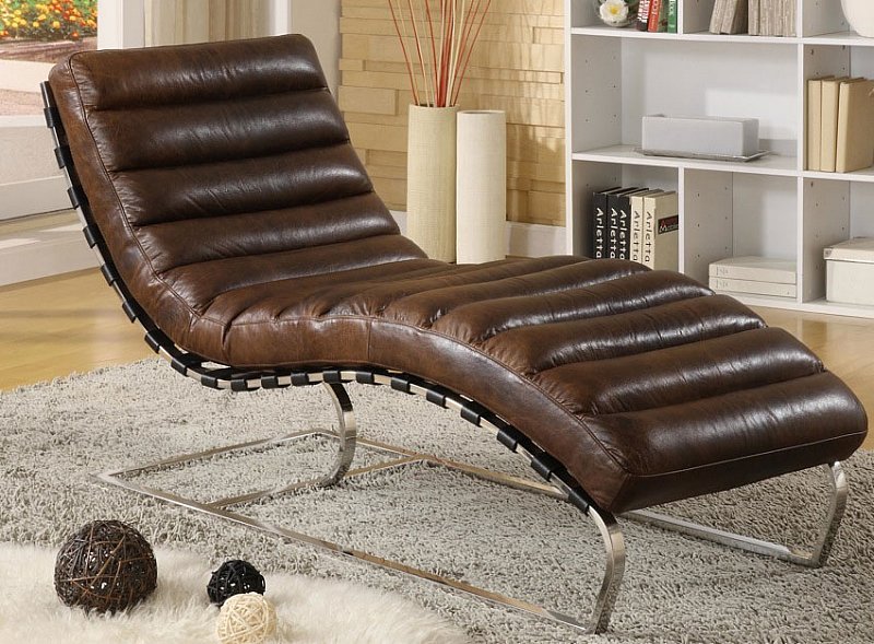 Chaise Real Leather Vintage Relax Lounger Brown recamiere Longue NEW