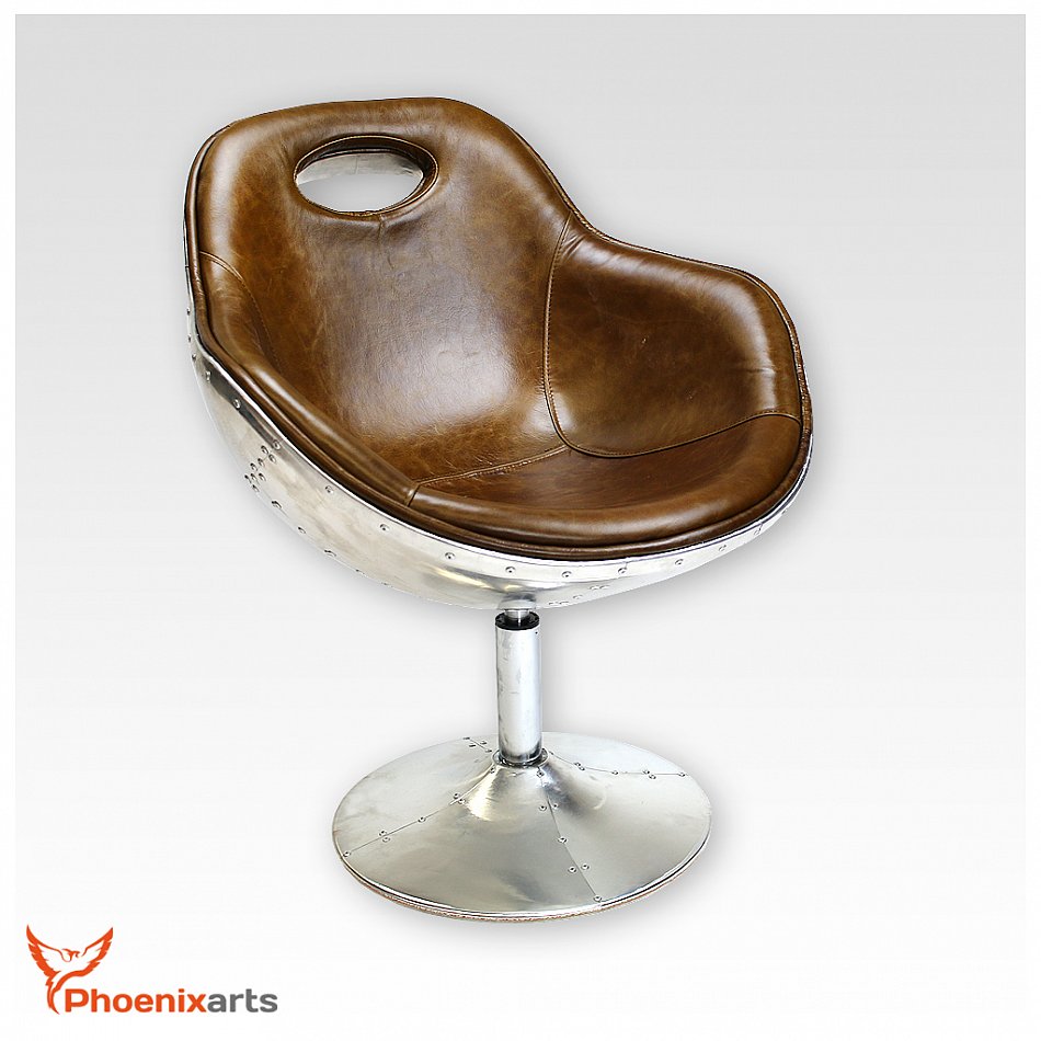 Vintage Real Leather Swivel Chair Armchair Retro Braun Bucket Seat 703