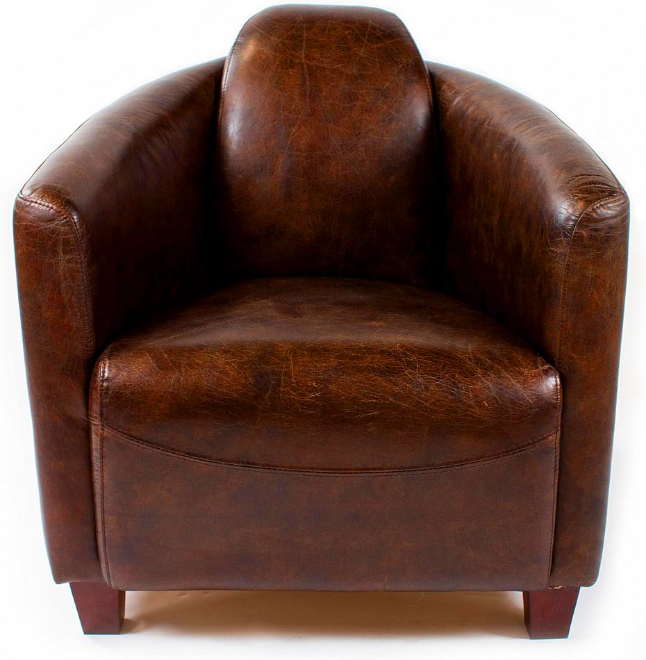 Antyki24 Ledersessel Kolonialstil - Massivholz Echtleder Lesesessel Braun