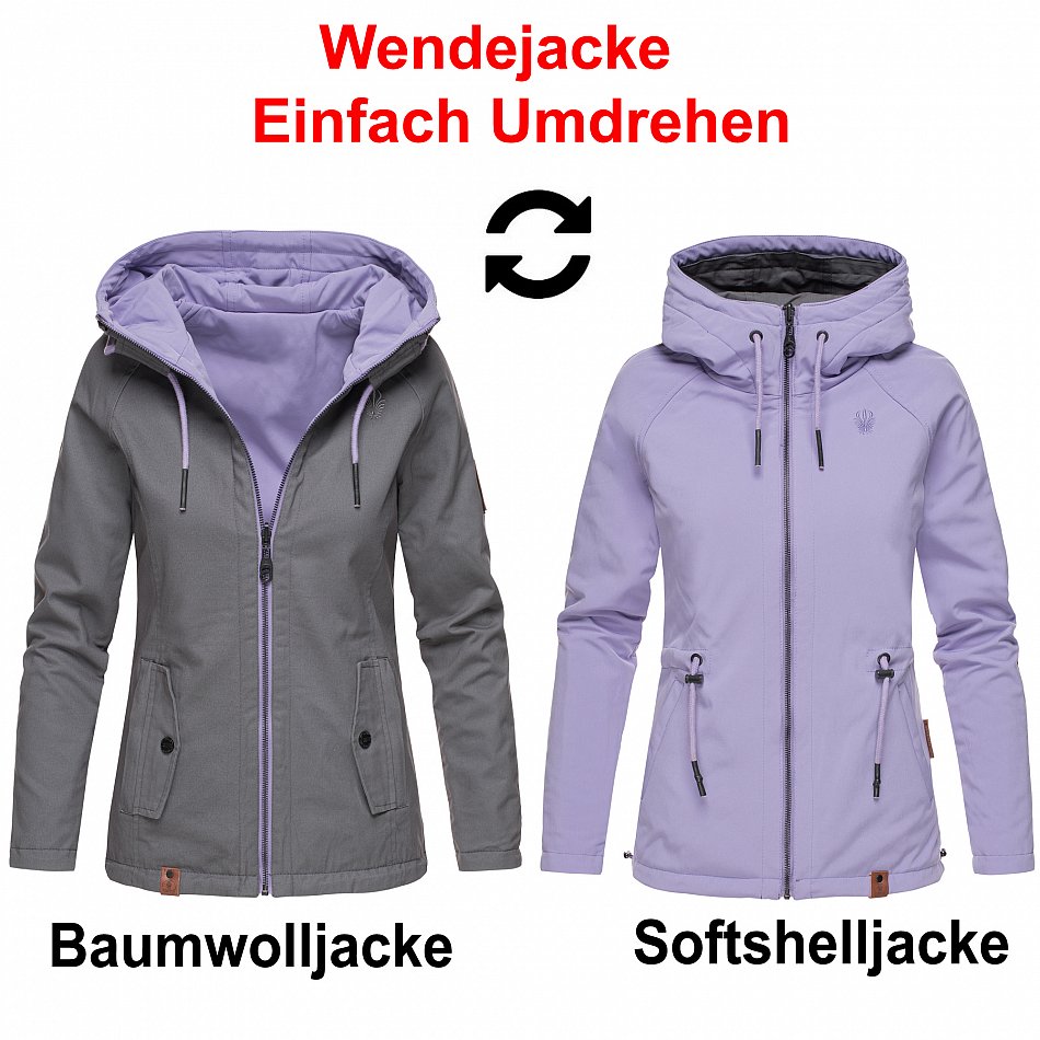 Marikoo Damen Softshell Jacke Wendejacke 2 in 1 Outdoor Kapuze B691