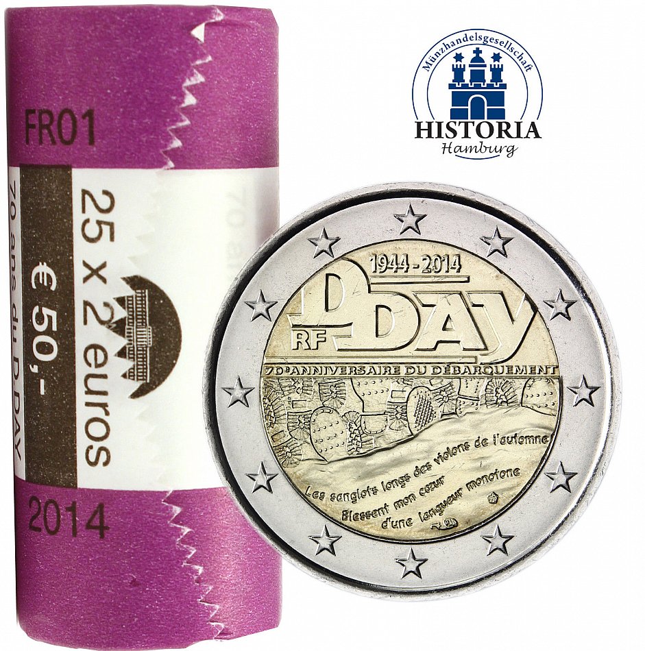 25 x Frankreich 2 Euro D Day 70 Jahre Landung in der Normandie 2014 in Rolle eBay 25 x Frankreich 2 Euro D Day 70 Jahre Landung in der Normandie 2014 in Rolle eBay
