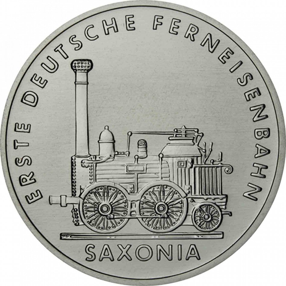 GDR 5 Mark 1988 locomotive Saxonia Brilliant Uncirculated Coin in capsule