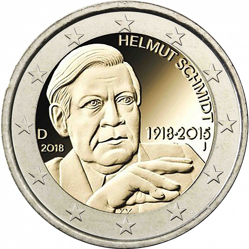 2 Euro Helmut Schmidt 2018 Deutschland-Satz 5 Münzzeichen A D F G J