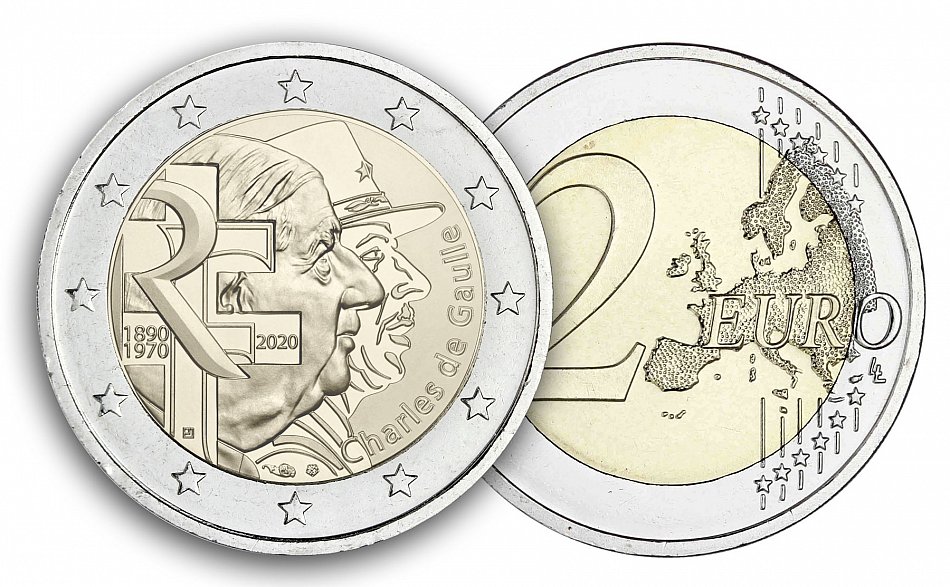 Frankreich 2 Euro 2020 bfr Charles de Gaulle Gedenkmünze bankfrisch  eBay