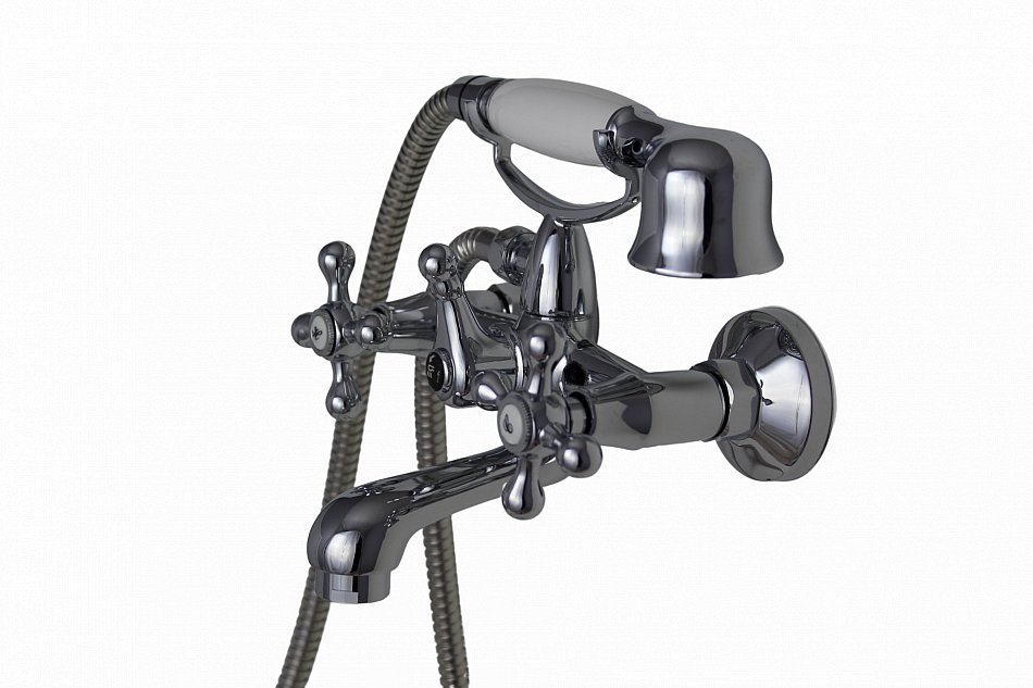 Retro Badewannen-Armatur – Zweigriffmischer Aus Chrom, Wandmontage, Mit Brause-/Wannen-Umstellung, Hochdruck Geeignet