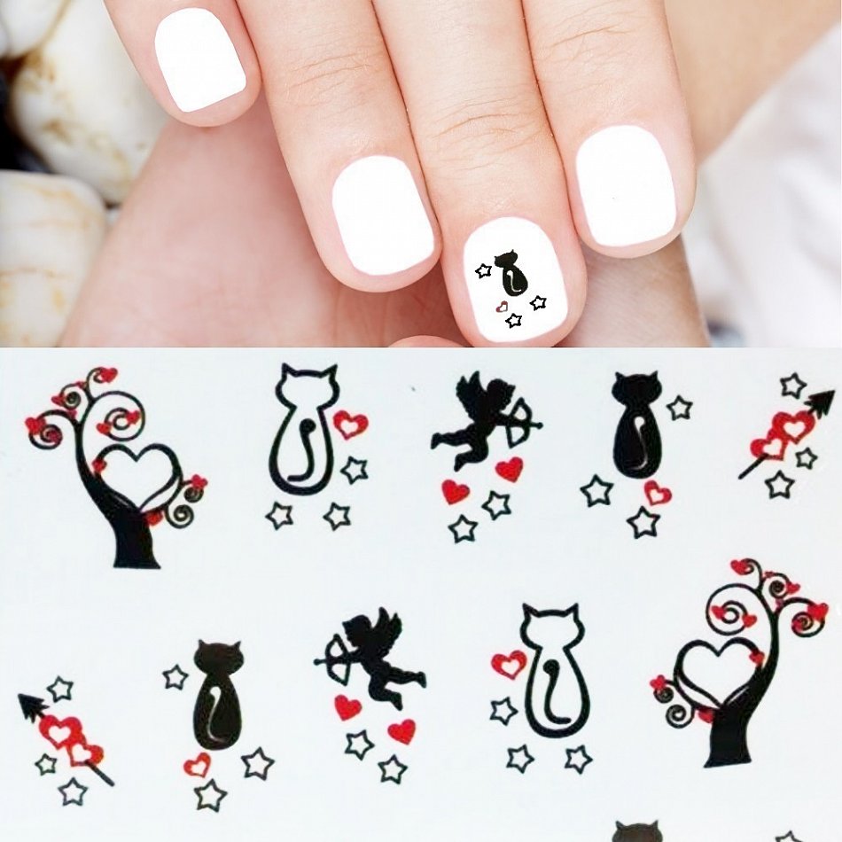 Nagelsticker Katze Nailart Tattoo Nail Sticker Nagelaufkleber Herz Schwarz1452 Ebay 