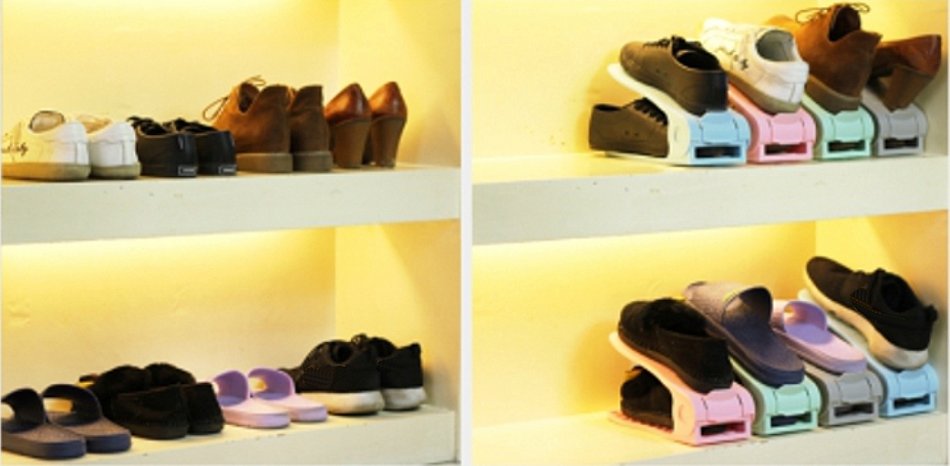 Deuline 10 x Premium Verstellbarer Schuhregal Schuhstapler Schuhaufbewahrung Schuhorganizer Schuhhalter Farbe:Blau