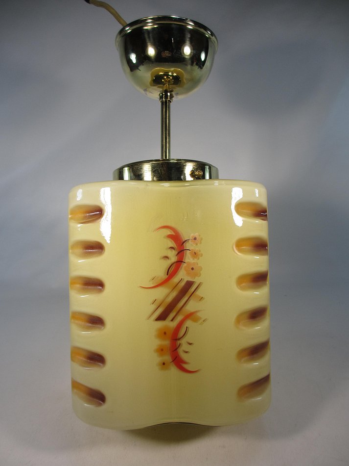 Antike Art Deco Hängelampe 35cm Länge Glasschirm Deckenleuchte Antik