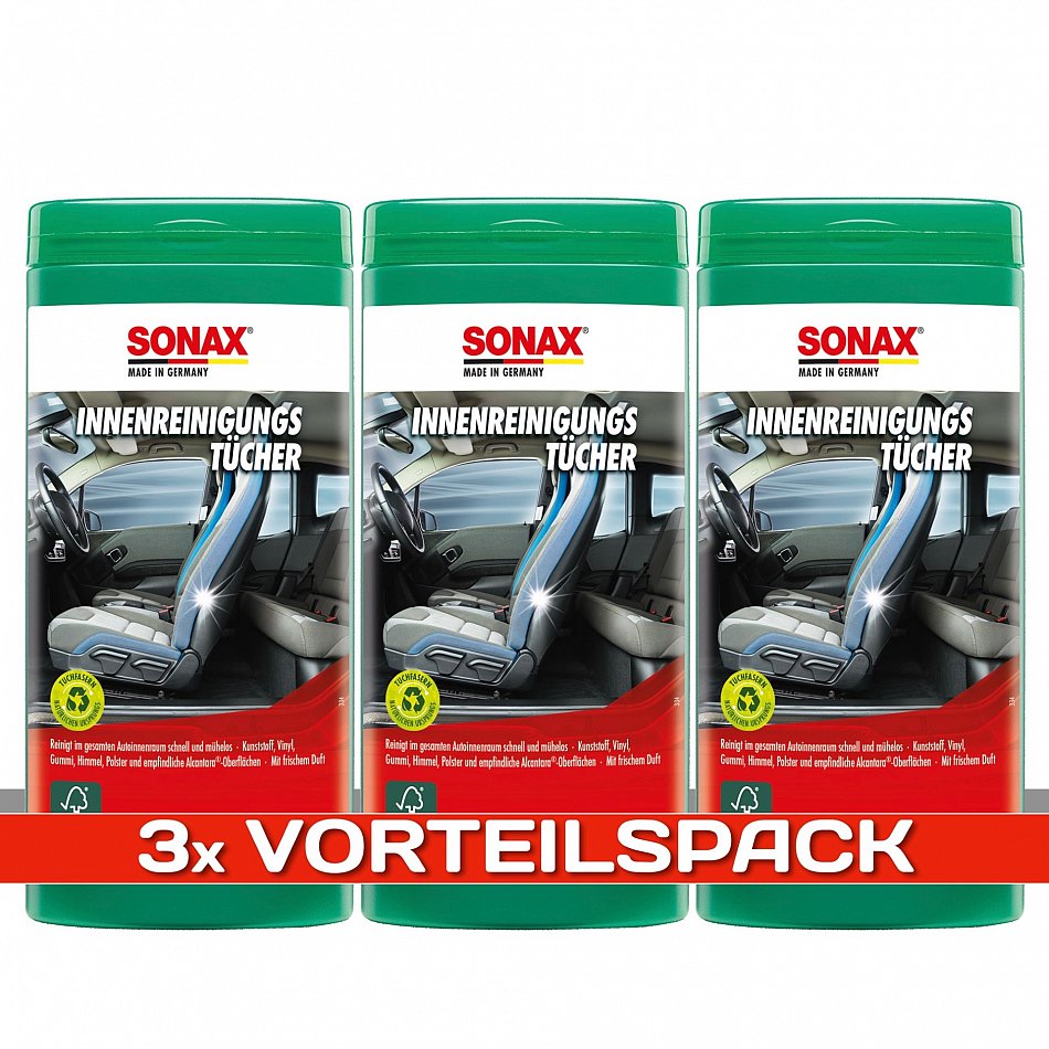 3x SONAX Innenreinigungstücher Box Feuchttücher Kunststoff Dose 25 Stück