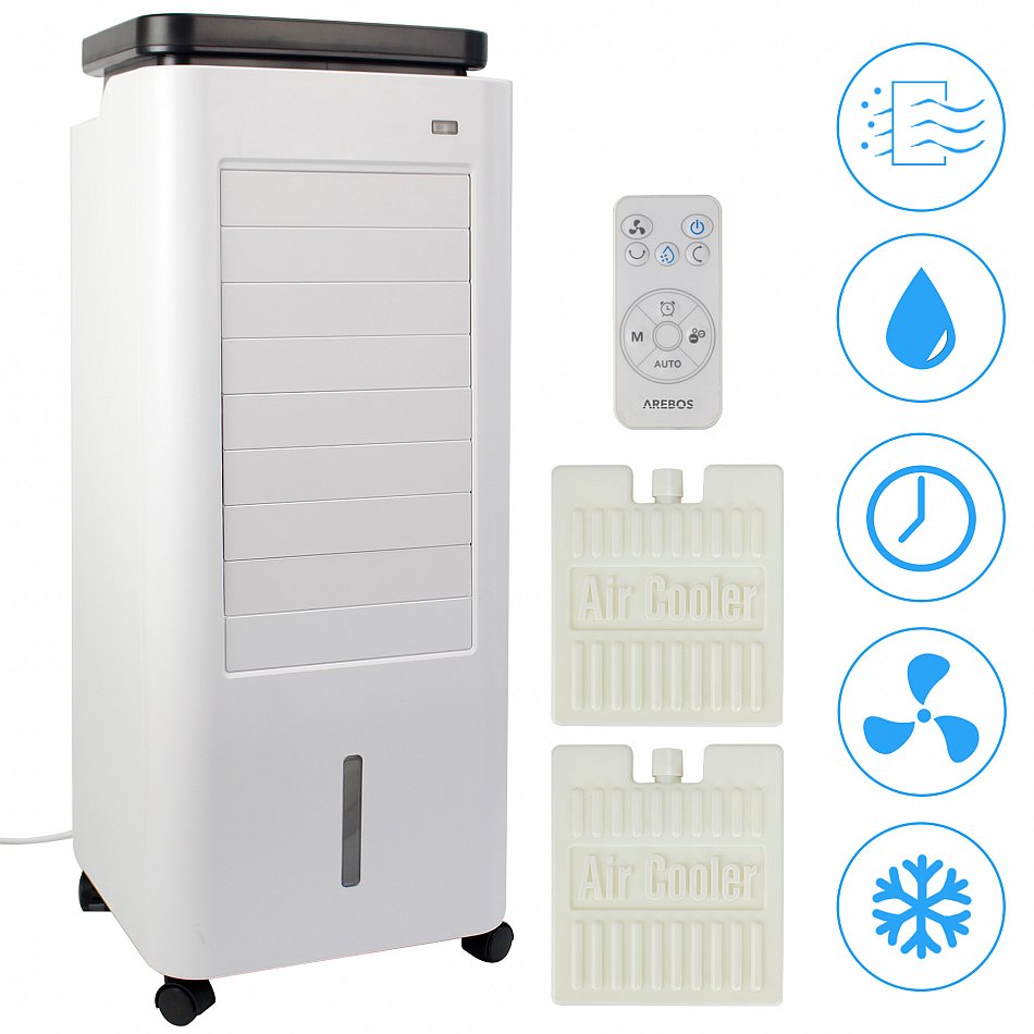 Rafra/îchisseur dair 4,5 litres Minuteur Purificateur dair Ventilateur avec t/él/écommande Arebos Aircooler 4 en 1 4 niveaux Climatiseur mobile