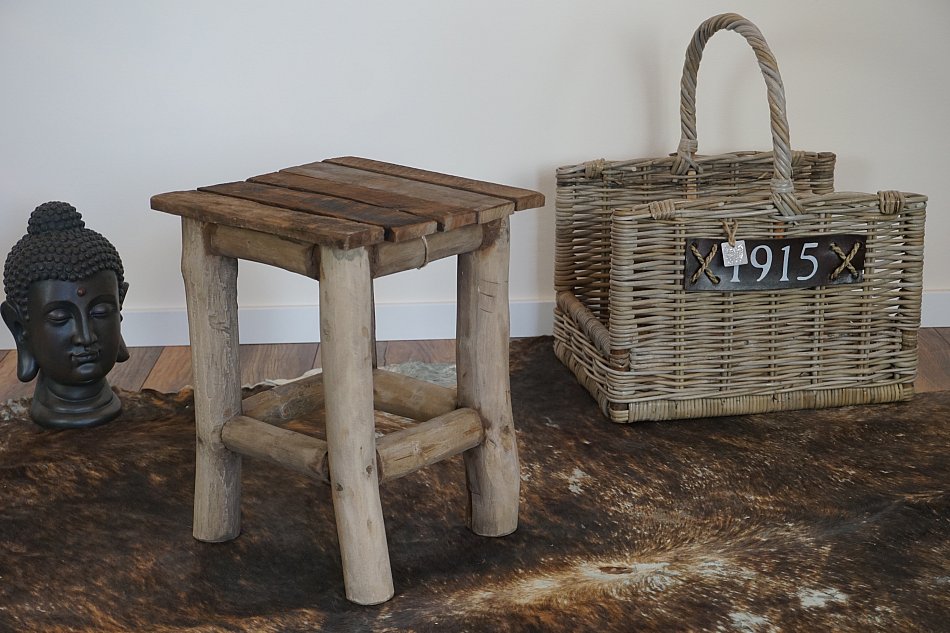 2x Teakholz Hocker Sitzhocker rund Ø30x42 Beistelltisch Holzhocker massiv natur