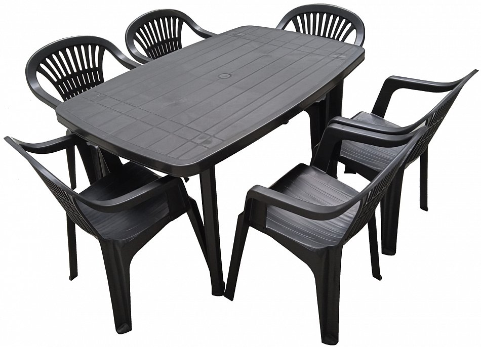 Gartenmöbel Gartentisch Gartenstuhl 7tlg Kunststoff 6 Pers. Stapelbar Garten Set