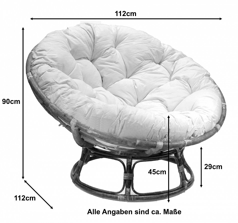 Papasan Papasansessel Korbsessel Ø 112cm XXL Rund 3 Tlg Rattan Handmade Natur