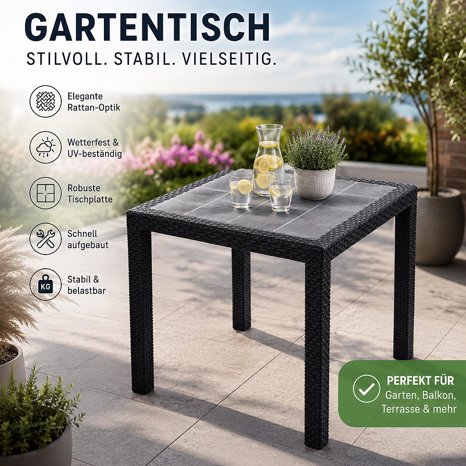 Gartentisch Balkontisch Esstisch 80 cm Kunststoff Rattan Optik 4 Pers. Terrasse