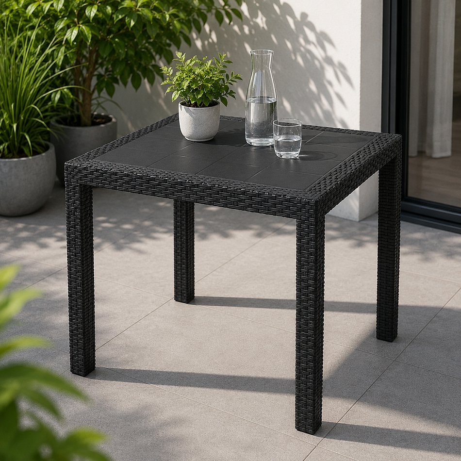 Relaxdays Gartentisch Quadratisch 74x78x78 Cm – Holzoptik, HDPE-Kunststoff & Stahl, Max. 100 Kg, Für Balkon, Terrasse & Garten, Bis Zu 4 Personen