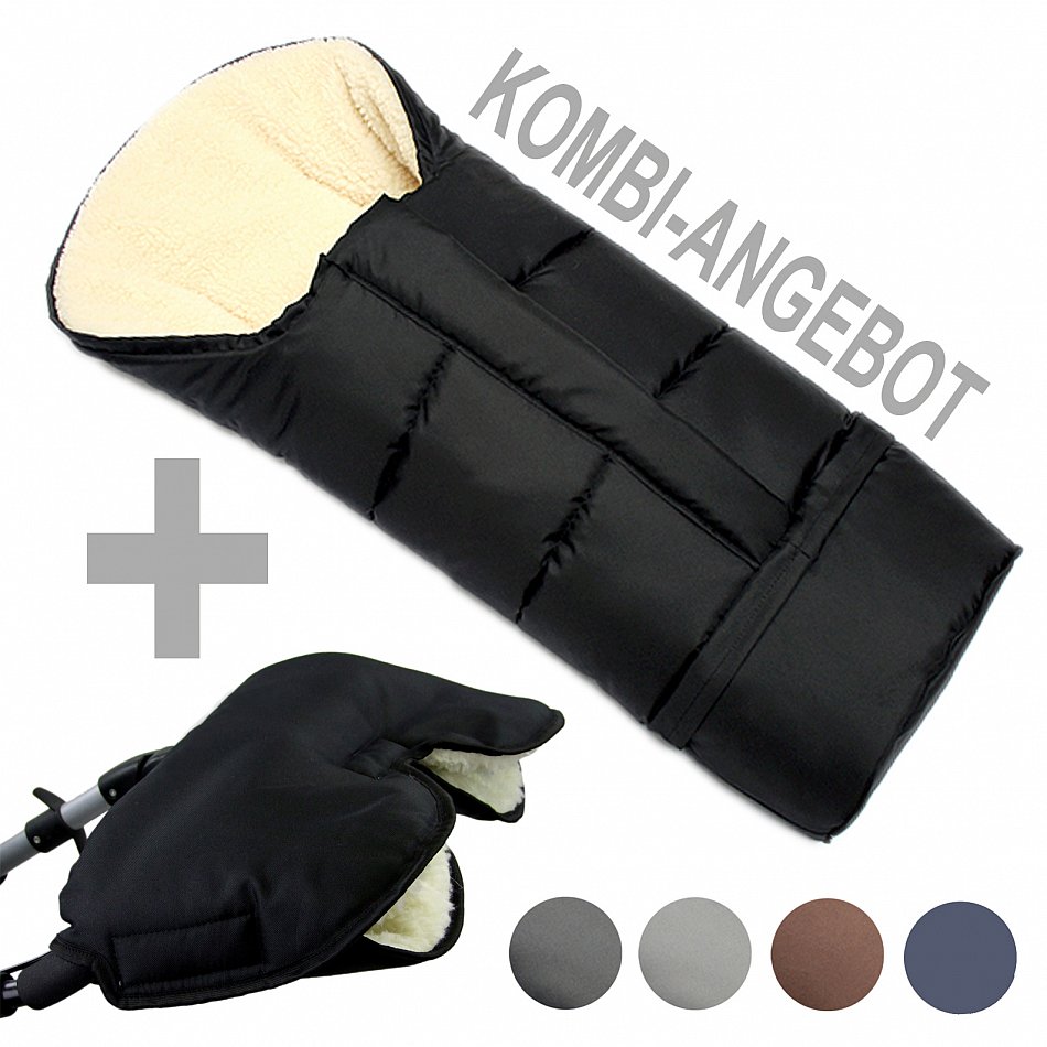 BAMBINIWELT Holzschlitten mit Winterfußsack Jogger Buggy Fleece UNI 90cm