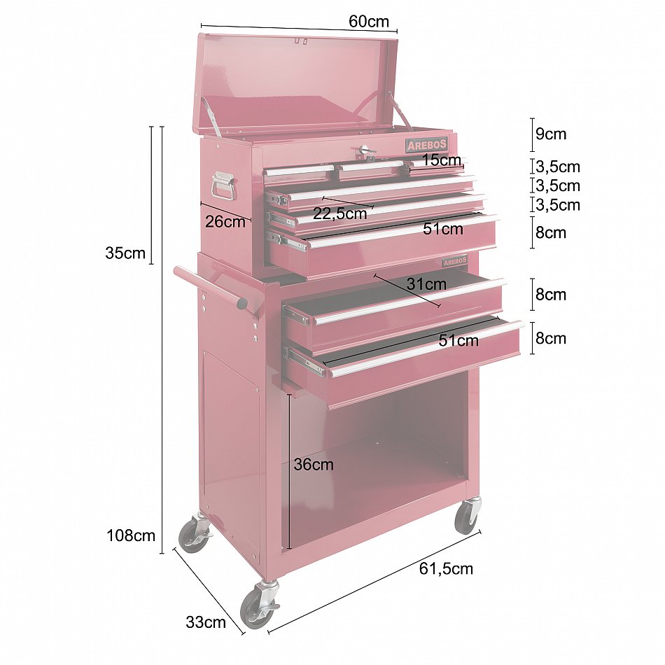 Werkstattwagen Werkzeugwagen Werkzeug Rollwagen Werkzeugkasten 9 Fächer