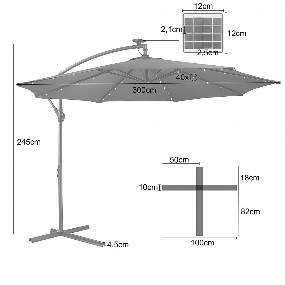 AREBOS Sombrilla de Patio LED Sombrilla Colgante Antracita Ø3m | eBay