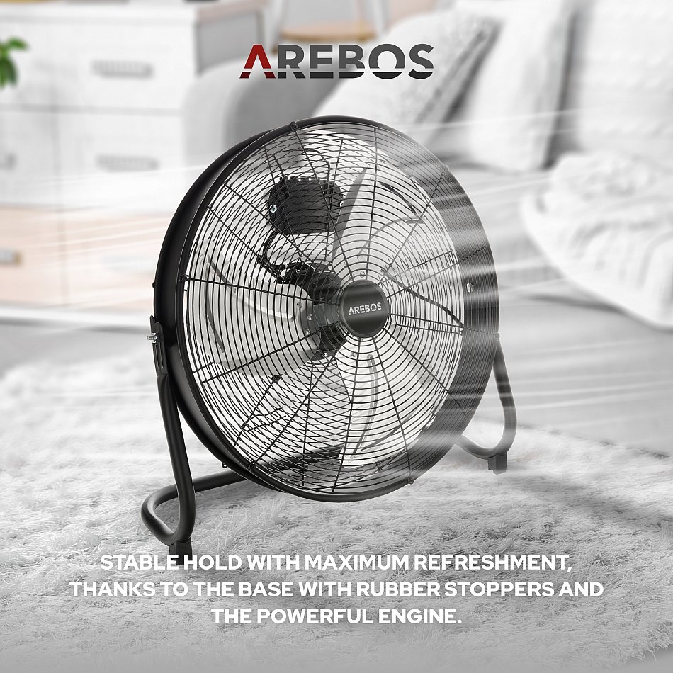 AREBOS Ventilador de Suelo Soplador Ventilador 20 Pulgadas 120W Cromo