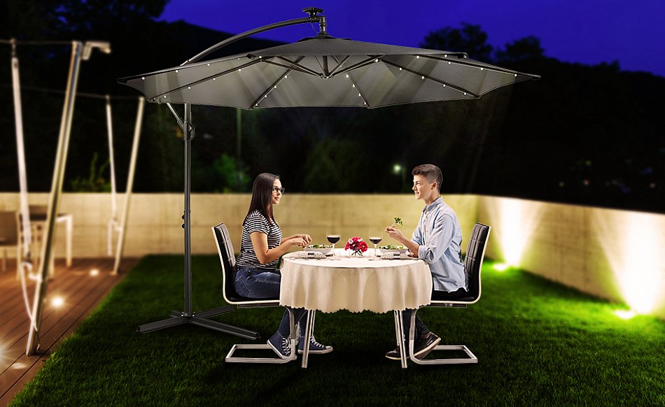 Sonnenschirm Luxus Ampelschirm Gartenschirm LED Beleuchtung Ø3m