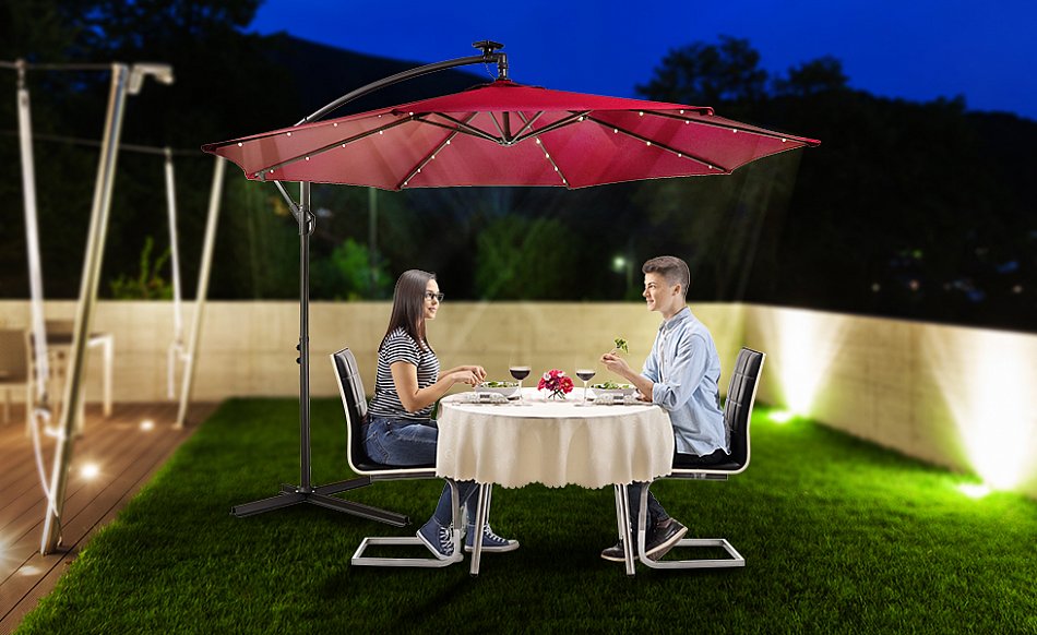 Sonnenschirm Luxus mit LED Beleuchtung Ampelschirm Ø3m verschiedene