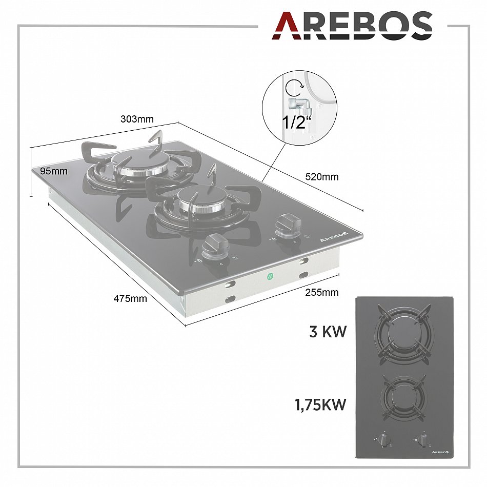 AREBOS Cucina Piano Cottura a Gas, Vetroceramica