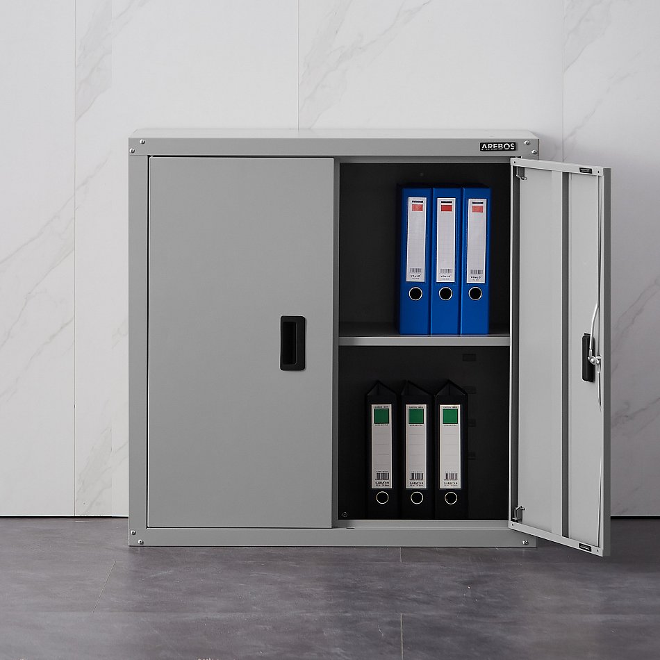 AREBOS Armoire De Bureau En Métal Gris – 3 étagères, Extensible, Facile à Monter, Idéale Pour Le Coin Bureau