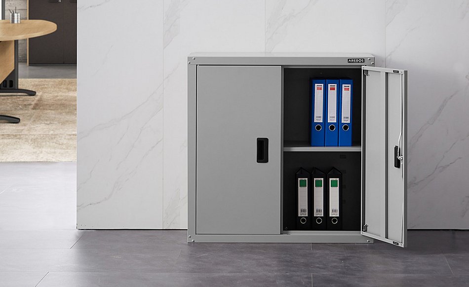 AREBOS Armoire De Bureau En Métal Gris – 3 étagères, Extensible, Facile à Monter, Idéale Pour Le Coin Bureau