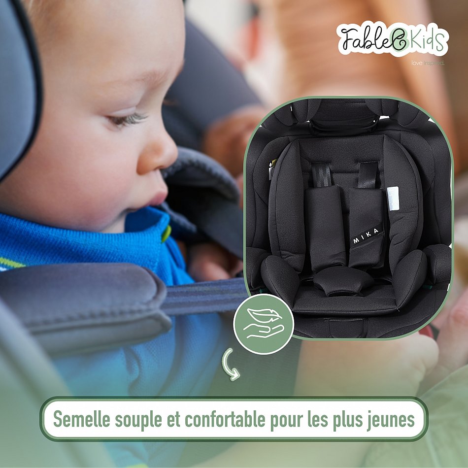 FableKids Siège Auto Enfant 76-150 Cm - Ceinture 3 Points - Gris - ECE R129