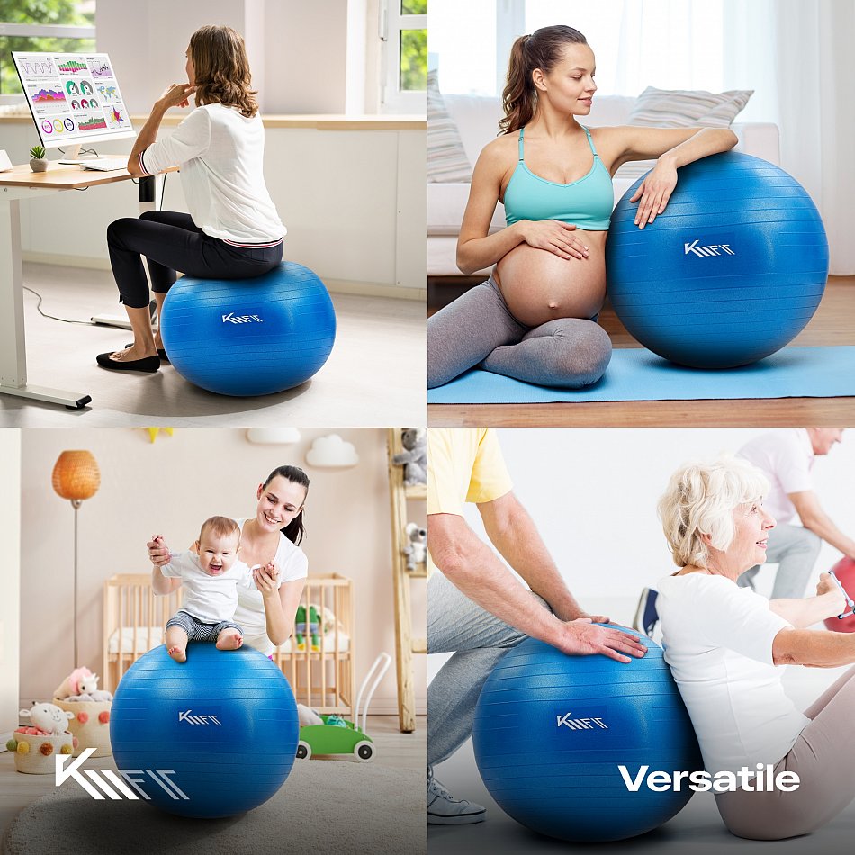 KM-Fit Ballon De Gym 75cm - Violet - Ballon De Sport Pour Pilates, Yoga, Fitness