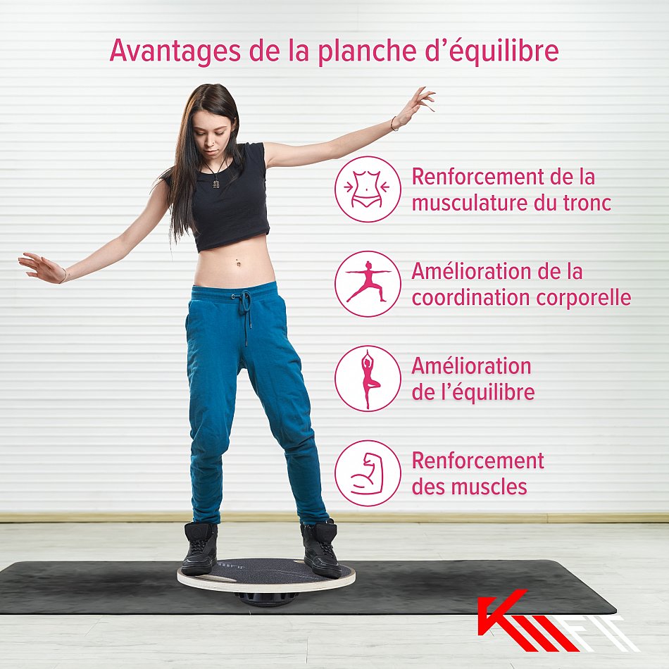 Planche D'Équilibre Monobloc - Bois Avec Caoutchouc Antidérapant - Pour Renforcement Musculaire Et Rééducation - Portable