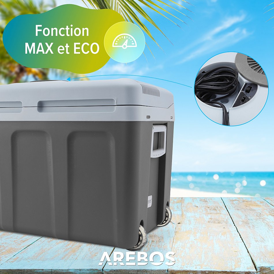 Glacière Électrique AREBOS 40L Rouge - Réfrigérateur Mobile 12V/230V Refroidit Et Maintient Au Chaud Classe E
