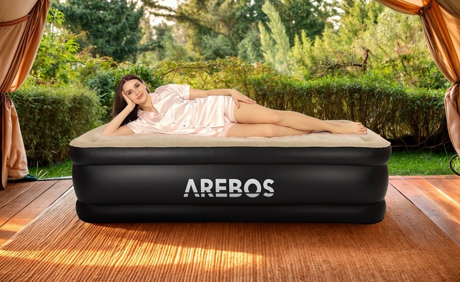 Matelas Autogonflant AREBOS Avec Pompe Intégrée - Bleu, 203x95x51cm - Lit D'appoint 180kg