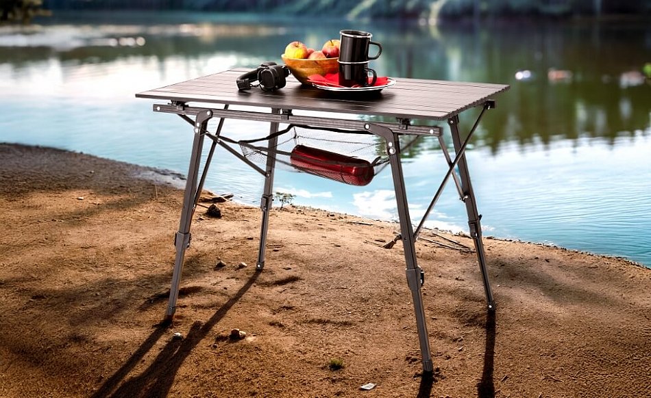 Arebos Campingtisch 120 x 70 cm Rolltisch Aluminium Falttisch Outdoor  schwarz | eBay.de